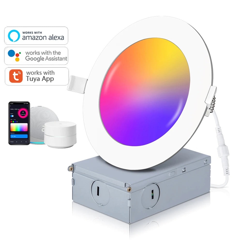 4inch round Smart Wifi LED Recessed Lights,RGBCW Color Changing Recessed Lighting,Compatible with Alexa and Google Home Assistant,No Hub Required,10W 2700K-6500K,CRI90+ WET