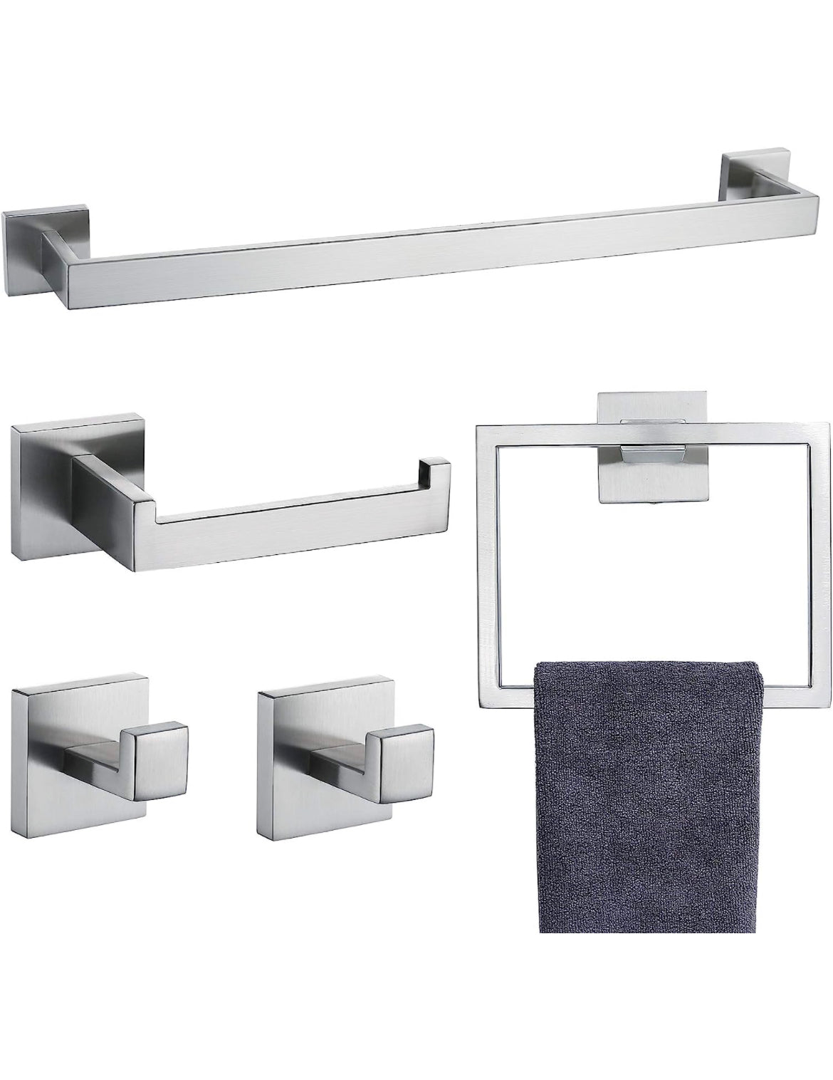 Set 5 Pieces, Square Bathroom Towel Holder Set Stainless Steel