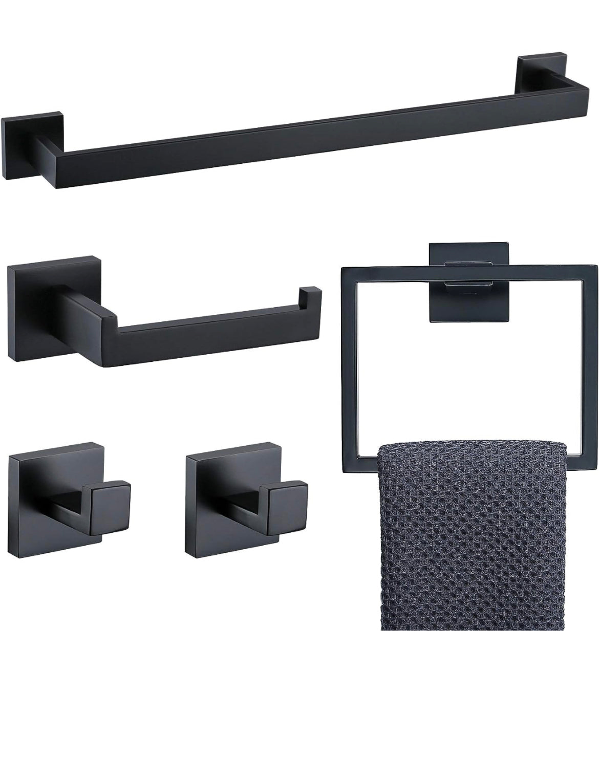 Set 5 Pieces, Square Bathroom Towel Holder Set Stainless Steel