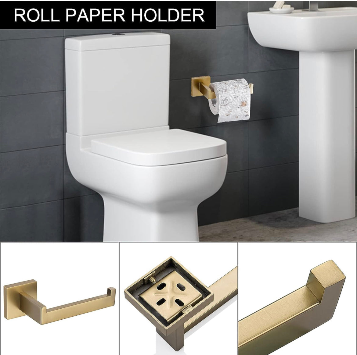 Set 5 Pieces, Square Bathroom Towel Holder Set Stainless Steel